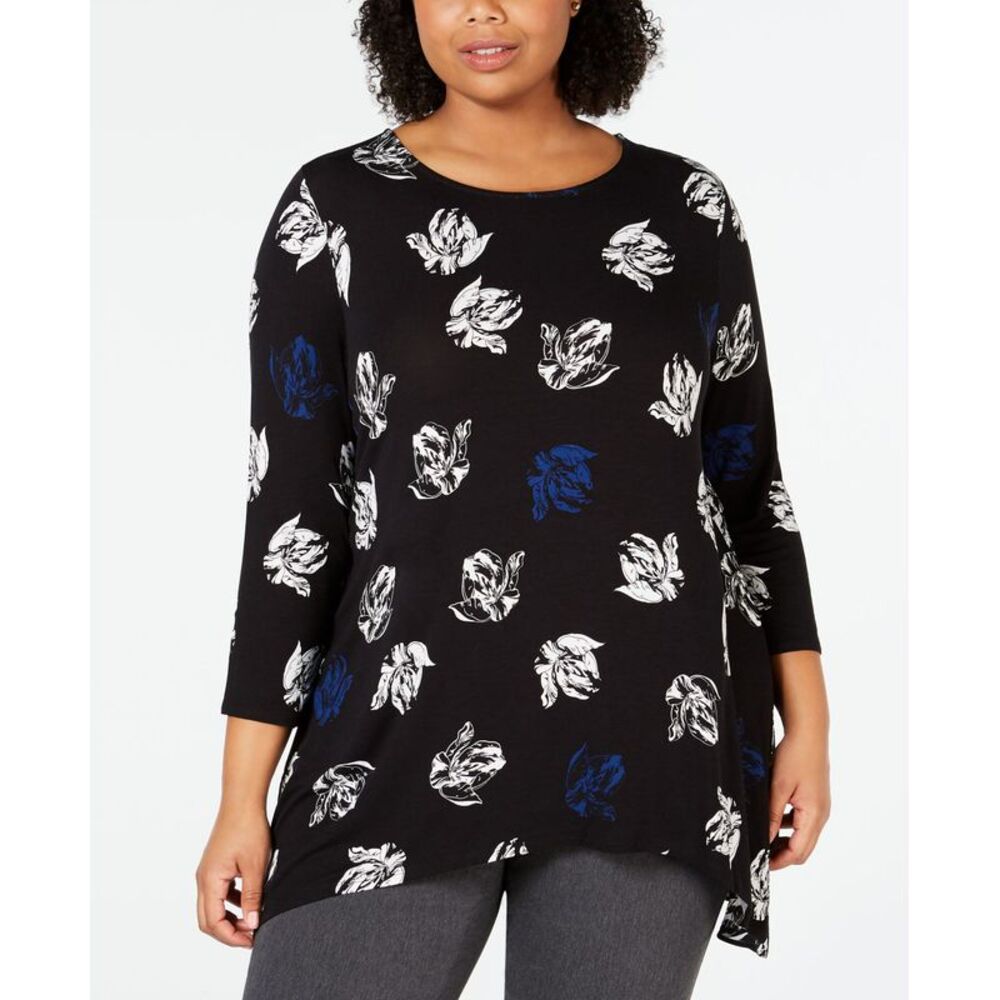 Alfani Plus Size Printed Woven Back Top